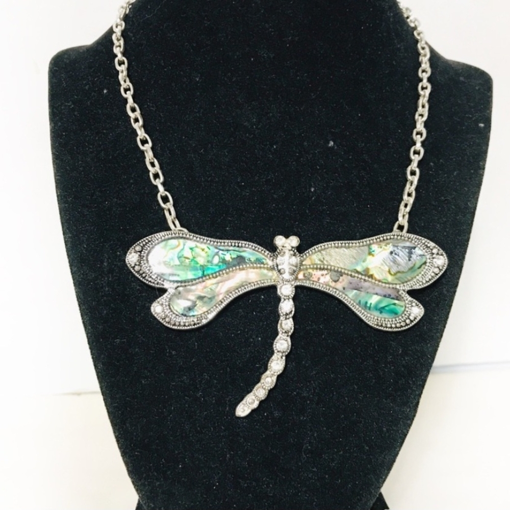 Silver and Green Dragonfly Necklace